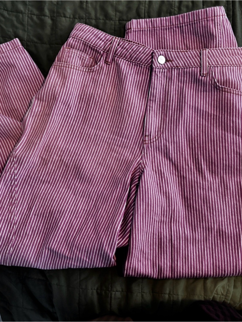 Striped Pink Women's High-Rise Straight Leg Pants